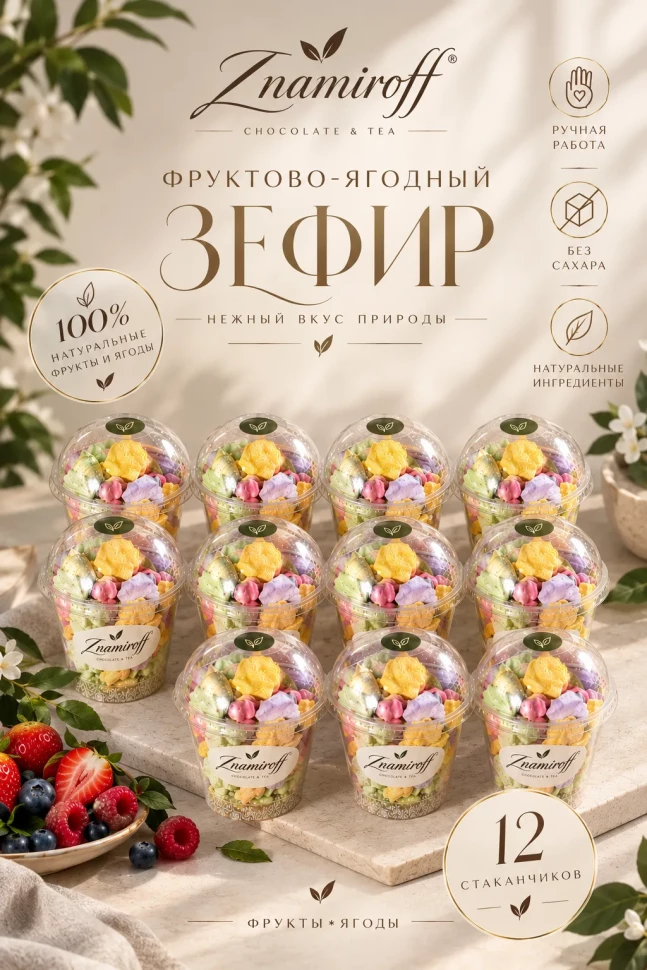  Зефир в стаканчиках без сахара(коробка 12шт по 100гр) в Рыбинске