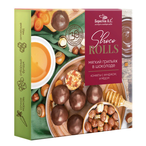 №2 Берестов Shoco Rolls конфеты с фундуком, цукатами моркови  и медом 135г  в Рыбинске