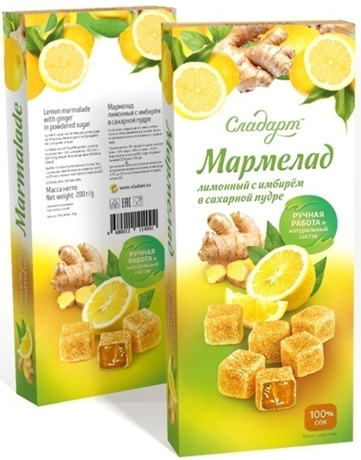 №2 Сладарт Мармелад Лимонный с имбирём в сахарной пудре, 200г    в Рыбинске